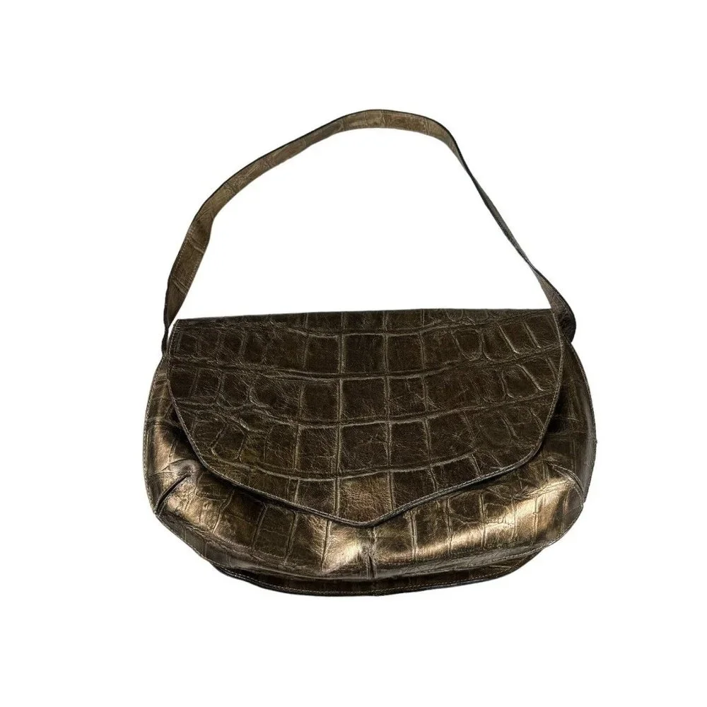 Carlos Falchi Exotic Genuine Alligator Crocodile Handmade Shoulder /‎ Saddle Bag